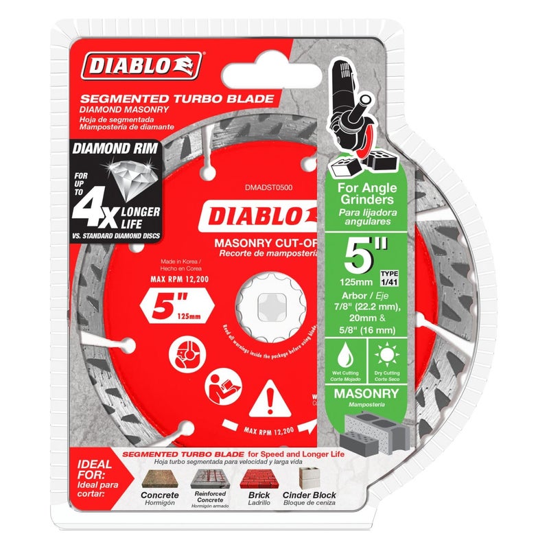 Diablo Diamond Segmented Turbo Masonry Cut-Off Blade for Concrete, Brick and Block - 5" Diameter, 2.4mm Kerf, 12200 Max RPM - DMADST0500 - Image 2